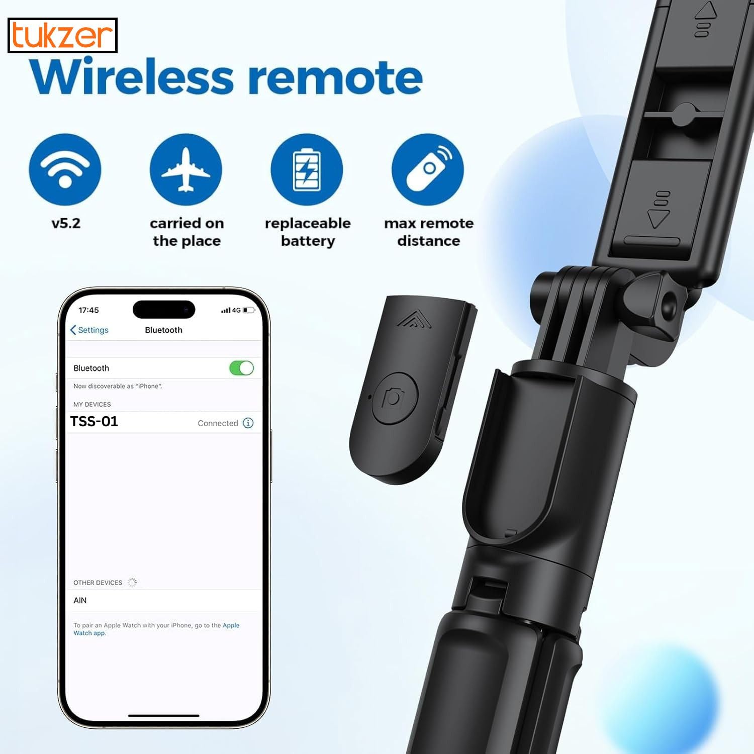 Tukzer 3-in-1 Multifunctional Bluetooth Selfie Sticks Extendable Tripod Stand with Removable Wireless Remote, Compatible with Samsung, iPhone, Vivo, Oppo, OnePlus & All Smartphones Devices (SS-01)