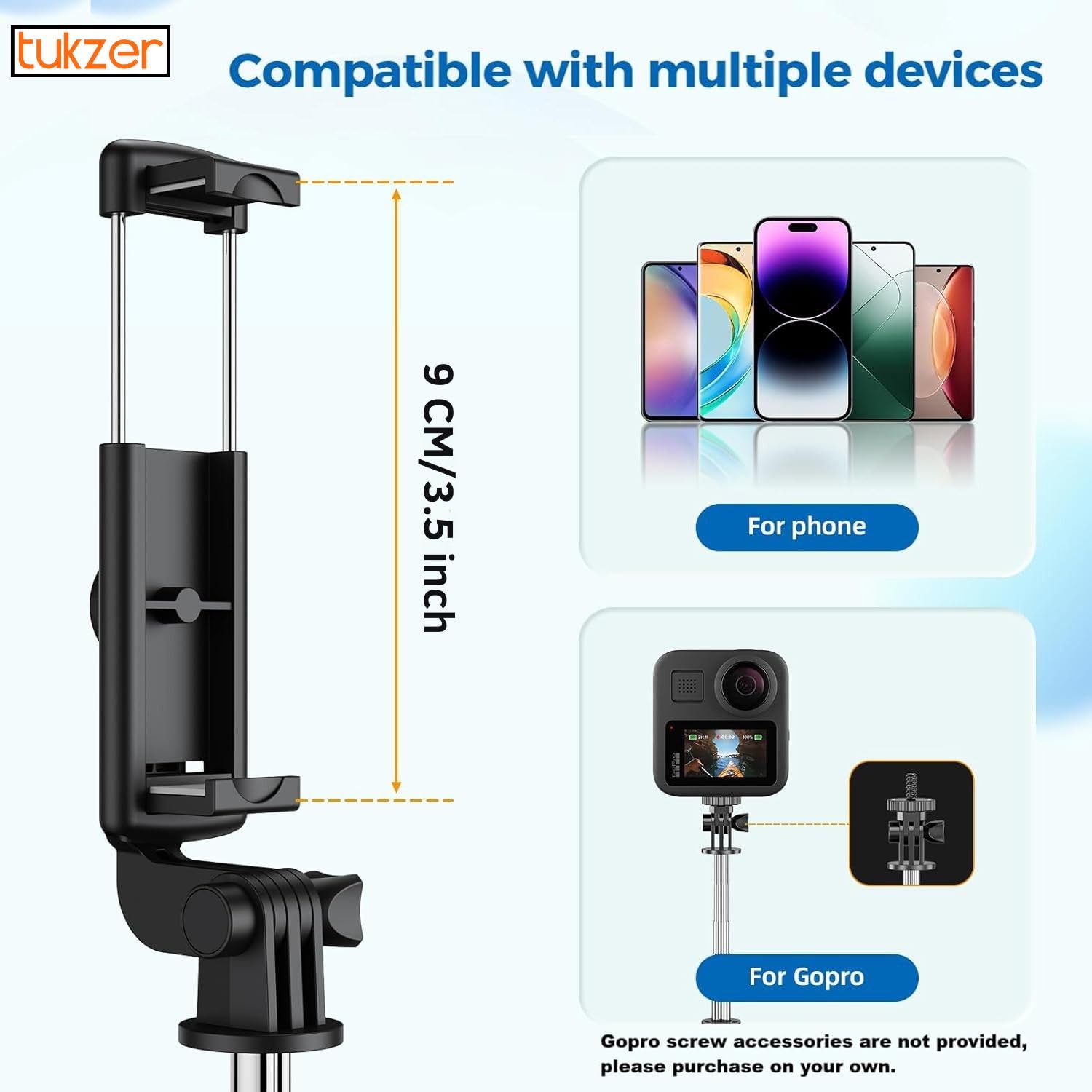 Tukzer 3-in-1 Multifunctional Bluetooth Selfie Sticks Extendable Tripod Stand with Removable Wireless Remote, Compatible with Samsung, iPhone, Vivo, Oppo, OnePlus & All Smartphones Devices (SS-01)