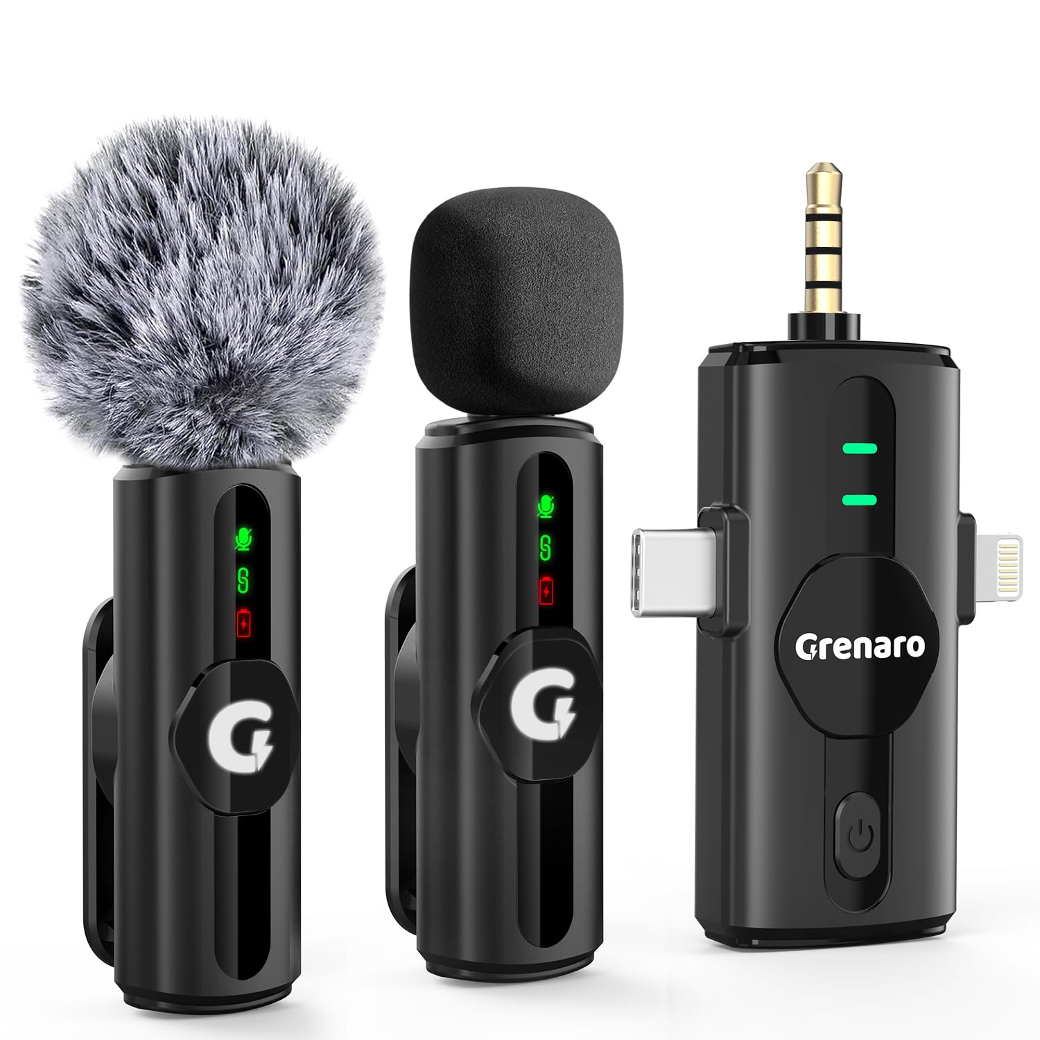 GRENARO Mic for YouTube Wireless, 3-Level Adjustable Noise Reduction Mic Wireless,S12 Wireless Microphone for Youtubers with LED Indicator Light (Single Channel Type-C Port Version)