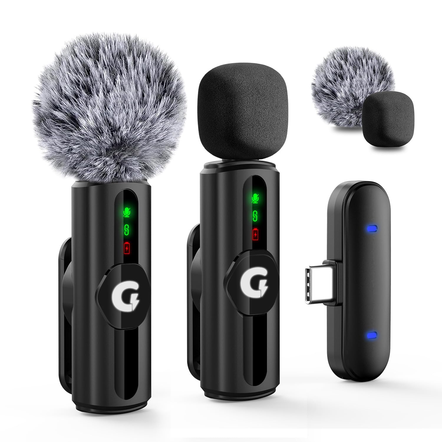 GRENARO Mic for YouTube Wireless, 3-Level Adjustable Noise Reduction Mic Wireless,S12 Wireless Microphone for Youtubers with LED Indicator Light (Single Channel Type-C Port Version)