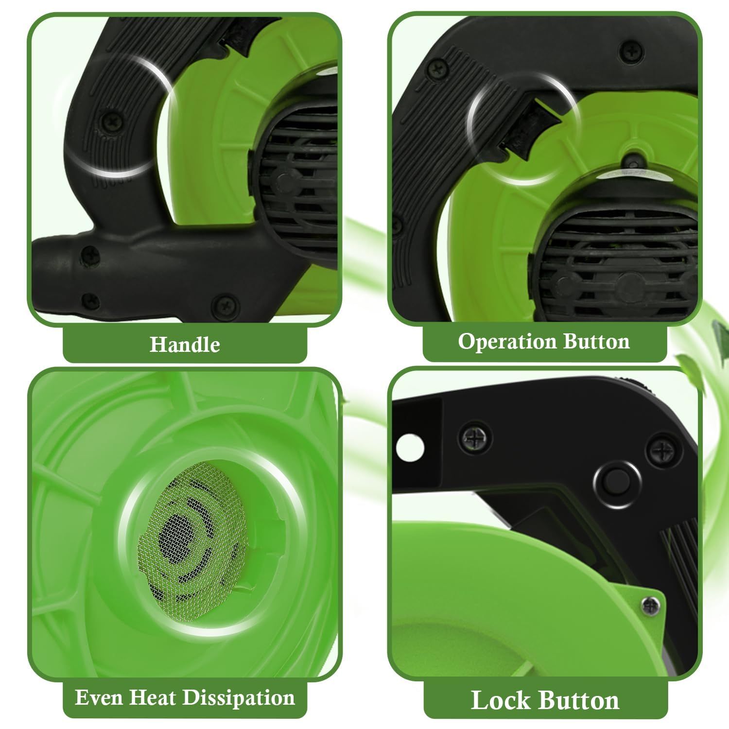 ORILEY 500W Electric Air Blower Garden Leaf Dust Cleaner 13000 RPM Suction 400GMS Airfoil Dirt Cleaning 170km/h Airflow with Unbreakable Body & Glossy Finish for Snow (Green)